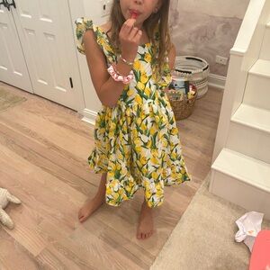 Girls Yellow Tulip Print Ruffled Sundress